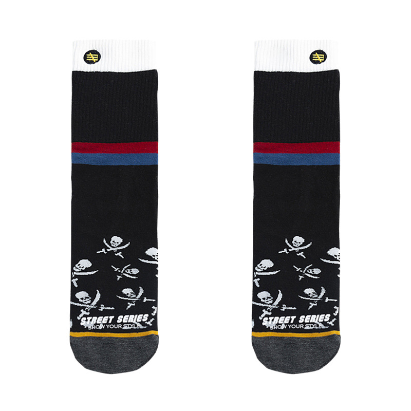 Glad Xvan Striped Cotton Socks Tube Socks Creative Skull Patterned Crew Socks